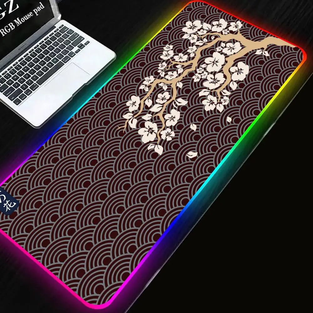 

RGB Mouse Pad Japanese Style LED Mouse Mat Sakura Gaming Mousepad 1000x500mm Pc Accessories Keyboard Support Backlight