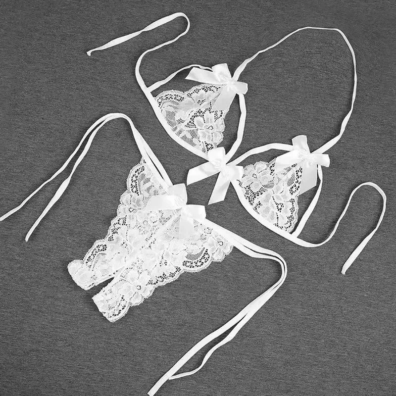 Women's Detachable Three Point Two-piece Set Sexy Open Crotch Mini Panties Seductive Lace Lingerie Hot Thong Strap Underwear image 3