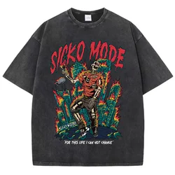 American Vintage T-Shirt Men Fashion Street Clothing Washed Old Cotton Streetwear Skeleton Singer Graphic TShirts Fashion Tshirt