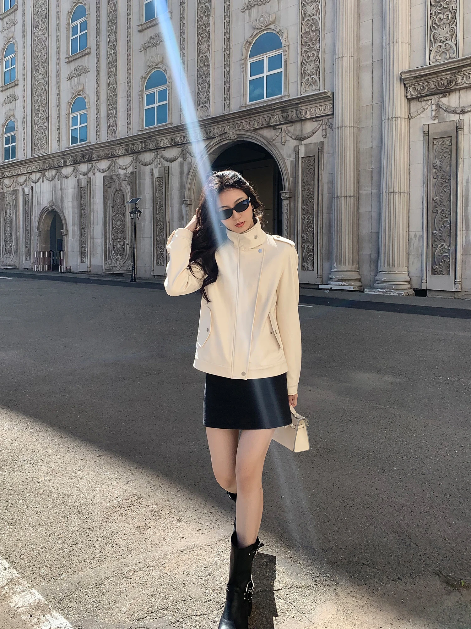 Mulvan Cool Sassy Casaco feminino de couro PU Jaet ort Biker Sle camurça veludo solto ajuste longo com fecho de zíper