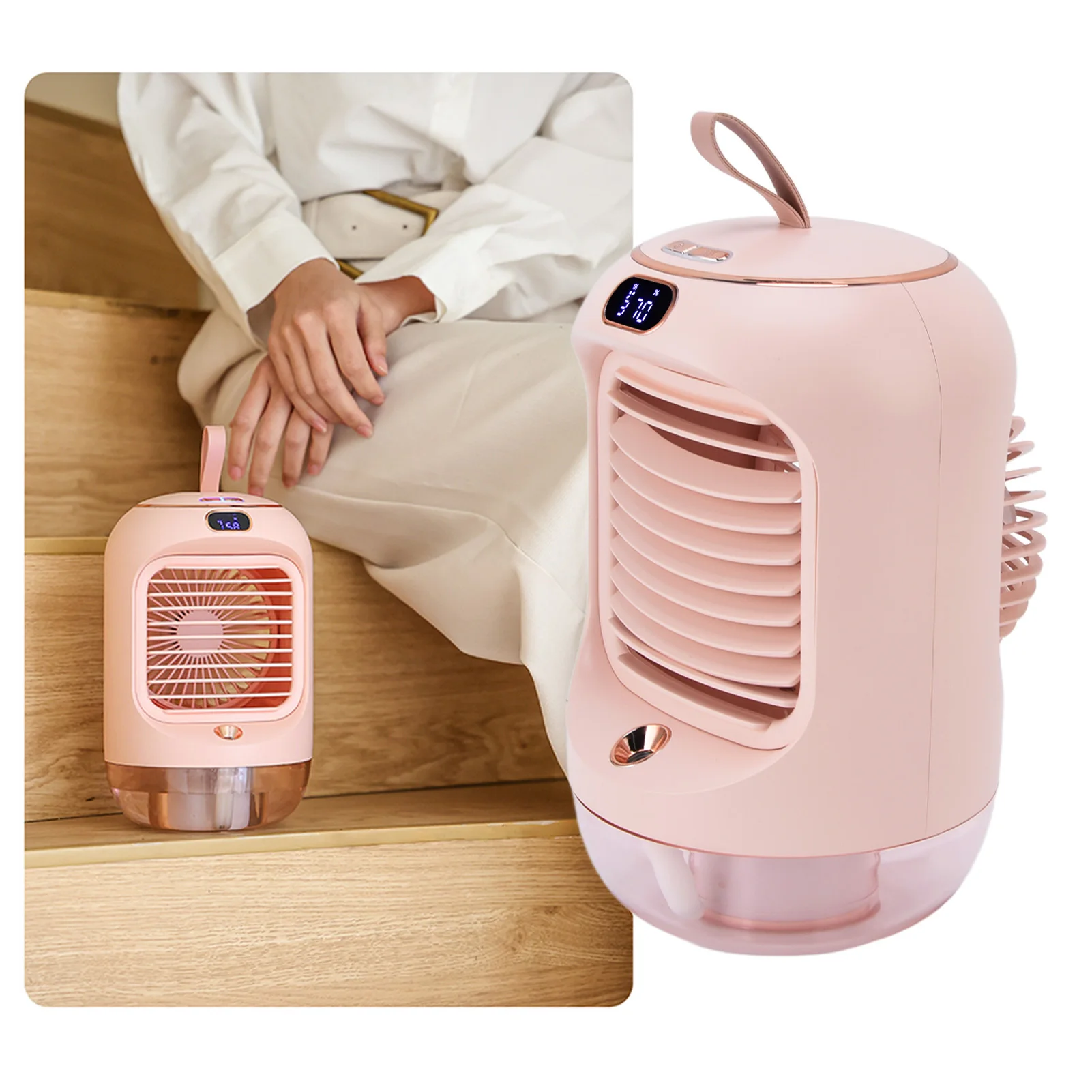 ミニエアコン加湿器,3ギア,5ブレード,USB充電,常夜灯,水冷,小型ファン