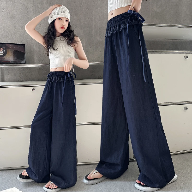 

New Kid Long Pants Teen Girls Utility Pants Toddler Wide-Leg Trousers Girl Casual Bottom Toddler Cooling Summer Pants Ages 4-14Y