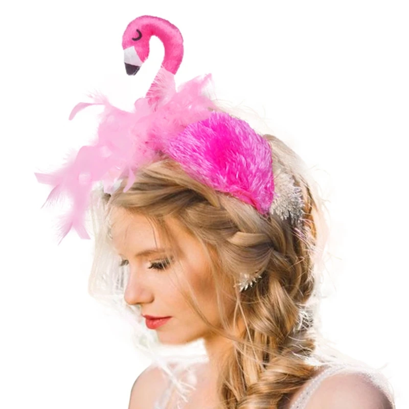 Animals Stuffed Flamingo Hair Hoop Women Headband Makeup for Head Band for Photoshoot Christmas Hair Accessories