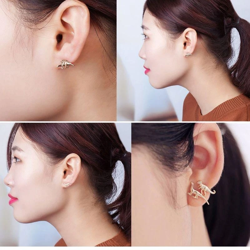 3 Pairs Gold Silver Earrings Assorted Dinosaur Earrings Gift for Girlfriend