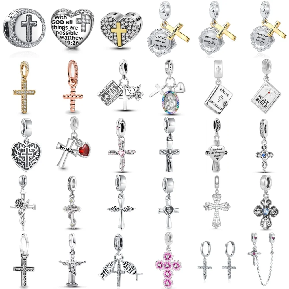

NEW 925 Silver Jesus Cross Bead Pendant Safety Chain Suitable for European Original Bracelet DIY Accessories Exquisite Jewelry