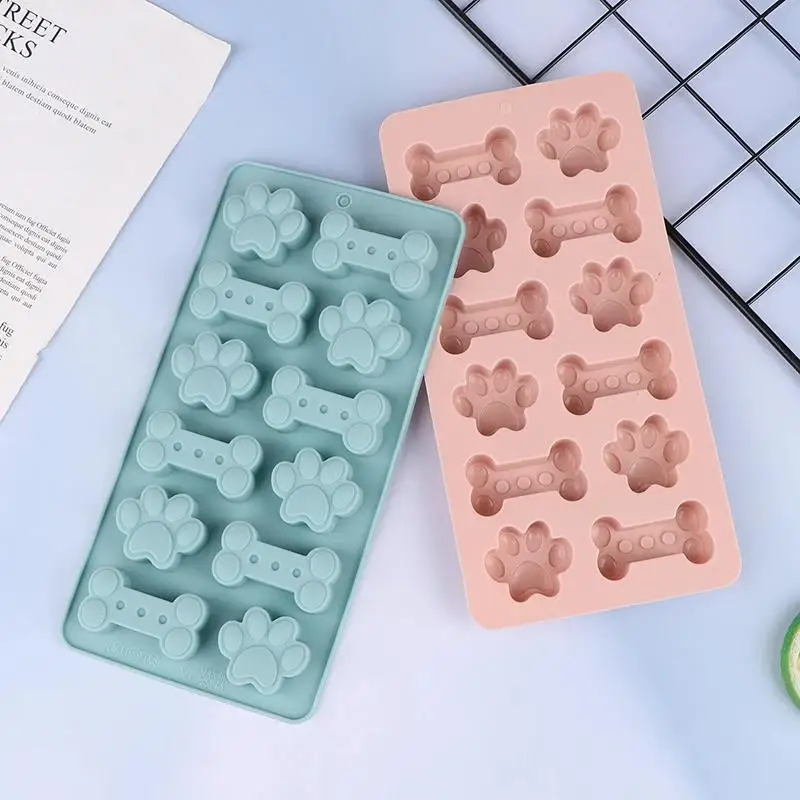 Non-Stick Silicone Dog Biscuit Mold 1Pcs Paw Bone Design Pink/Blue BPA Free for Homemade Pet Treat Baking view 4