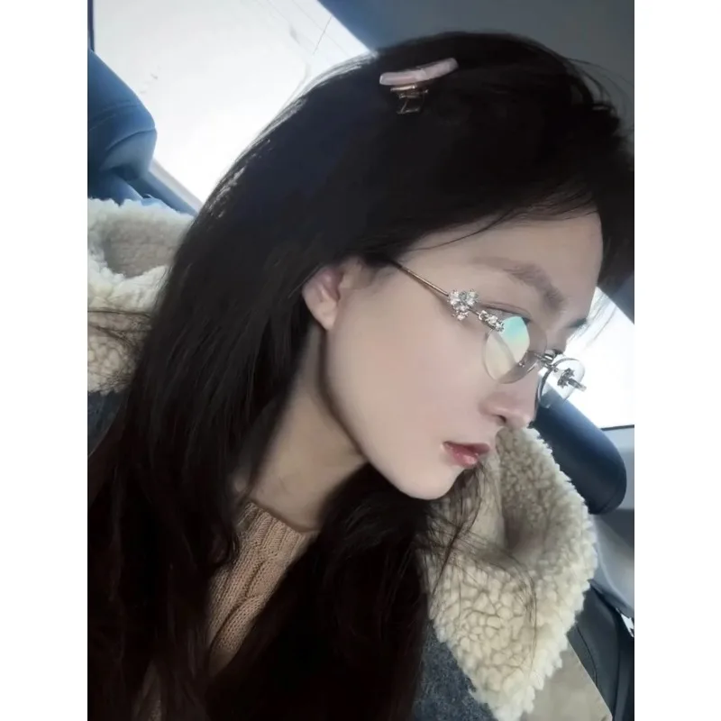 2025 New Gm Series Frameless Glasses Frame for Women Oval Diamond-studded Personality Plain Ultra-light Glasses Oror