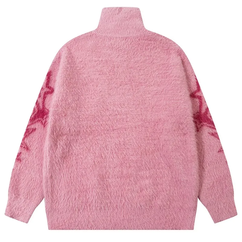 Japanese Autumn Atmosphere Cartoon Printing Personality Casual Abstract Jacquard Cardigan Sweater Loose Knitted Jacket Women