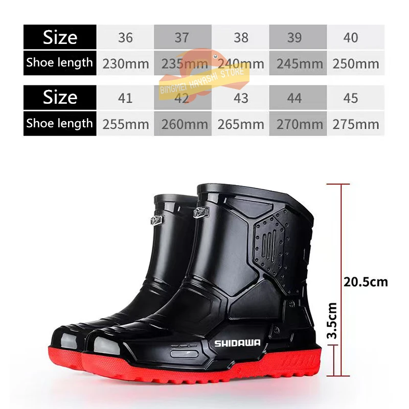 2023 Men\'s Fashion Outdoor Fishing Shoes Punk Rubber Boots Non-slip Waterproof Rain Shoes Car Wash Kitchen Work Shoes Size 36-45