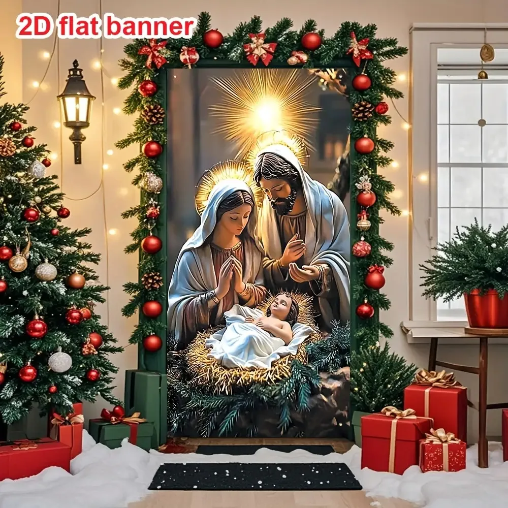 2D Flat Banner for Christmas,Polyester Featuring A Bright Star and A Backdrop for Jesus' Birth Photograph for New Year Backdrop