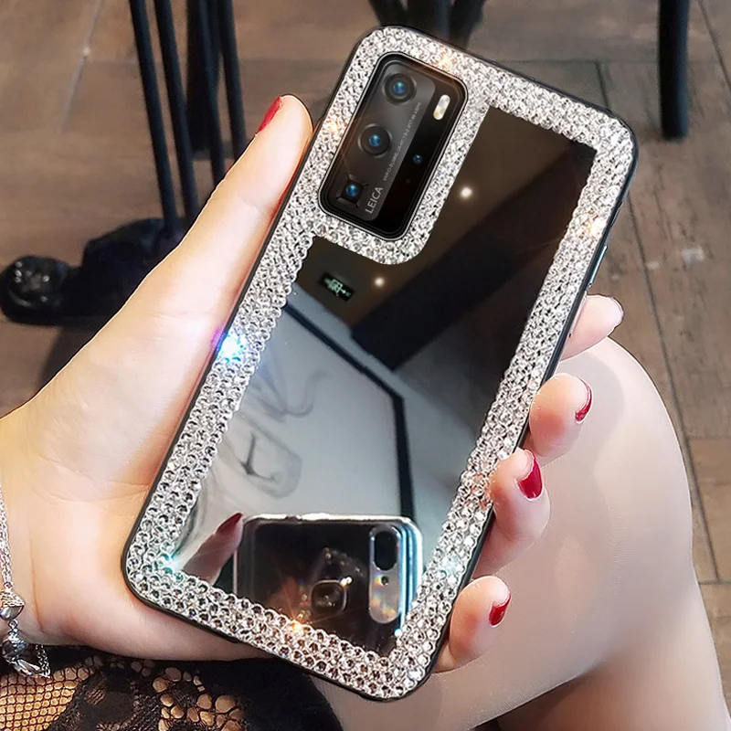 

Luxury Glitter Diamond Makeup Mirror Phone Case For SamsungS25 S24 S23 S22 S21 Ultra Plus FE Note 9 10 20 Bling Rhinestone Cover