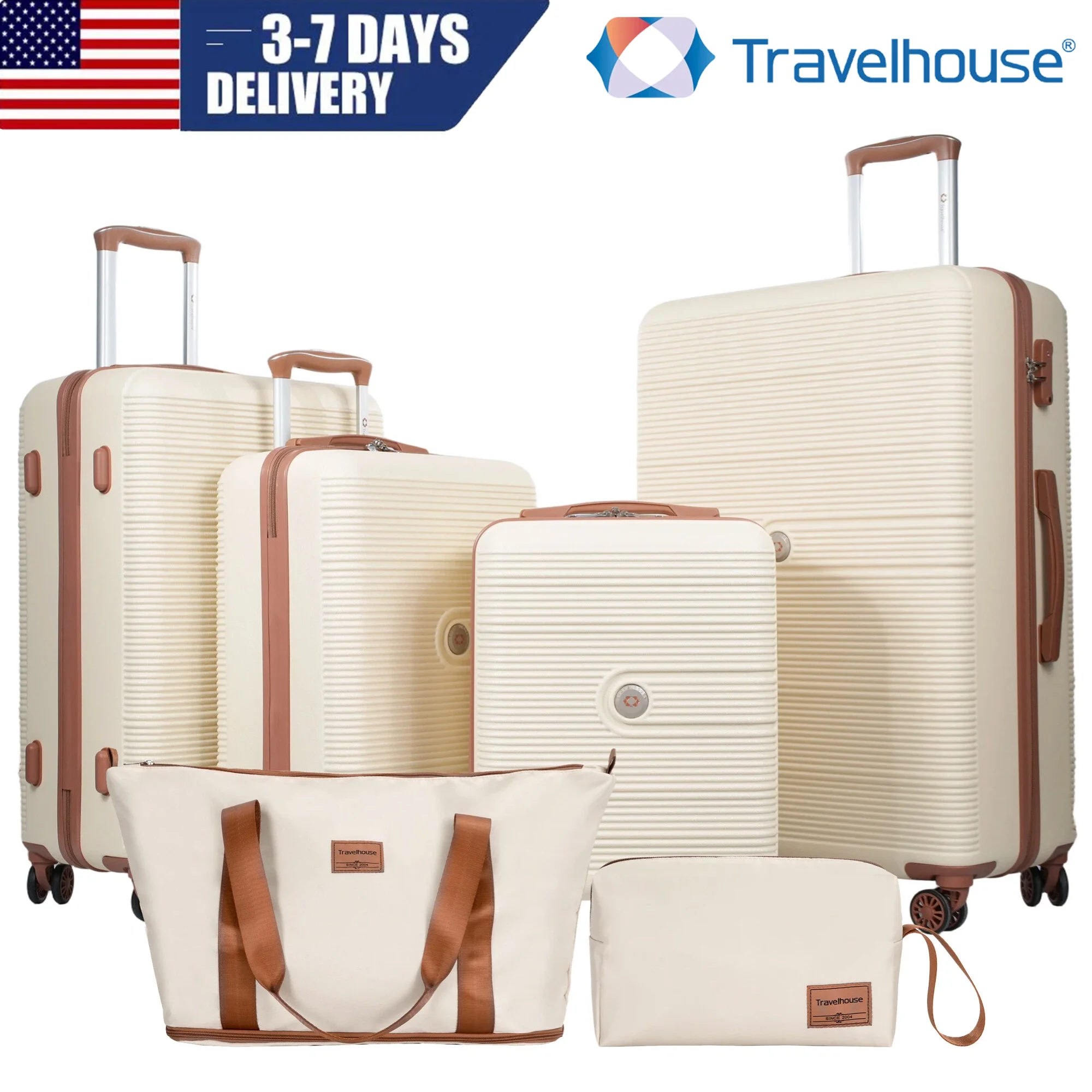 Luggage Sets 6-Piece Suitcases with Double Spinner Wheel, ABS+PC Hard Case with TSA Lock, Waterproof Duffle Bag for Women Men
