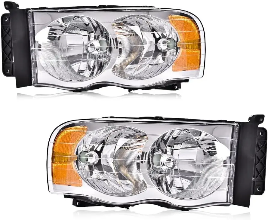 

Headlights bumper Headlamp Assembly, Compatible with 2002 2003 2004 2005 Dodge Ram 1500 2500 3500, Clear lens Chrome Housing Amb