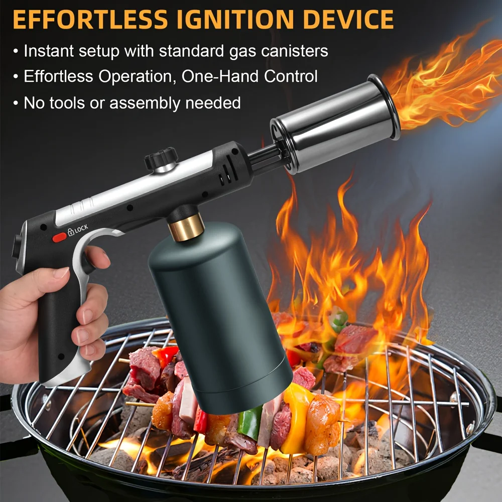 

High Performance Propane Torch with One-Touch Max Flame Adjustable Flame Kitchen Blow Torch with Safety Lock for No Gas Cylinder