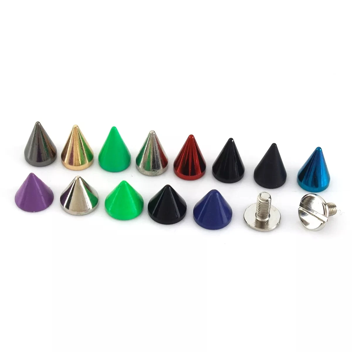 10pcs More Color Brass Bullet Cone Spike Punk Screwback Studs Bag Clothes Leather Craft Phone Case DIY Decor Accessories