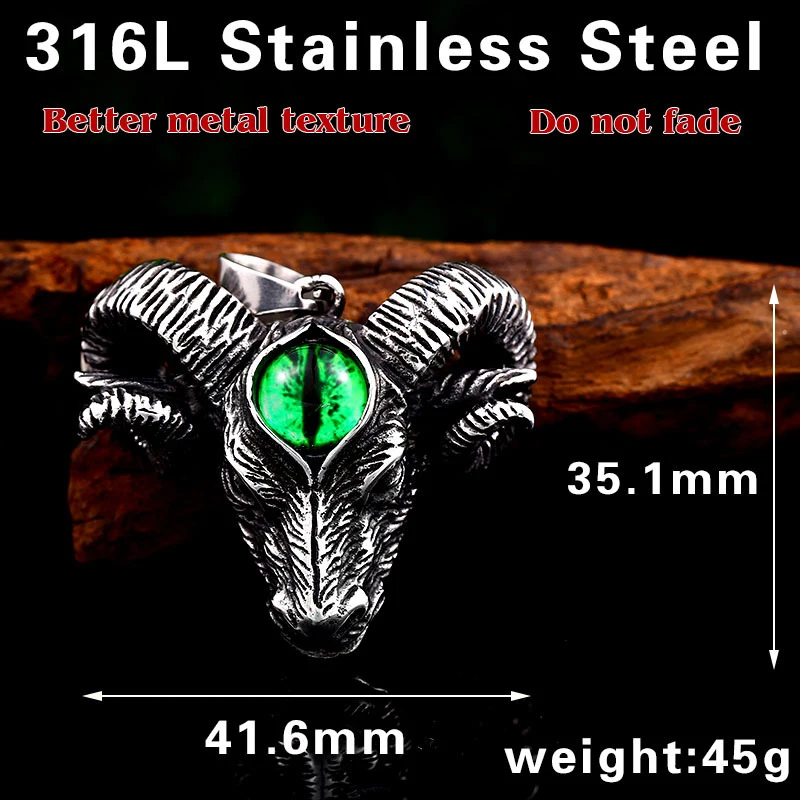 Gothic Animal Goat Skull Necklace Pendant Men Punk Goat Head Devil's Eye Pendant Necklace Stainless Steel Jewelry Gift Wholesale