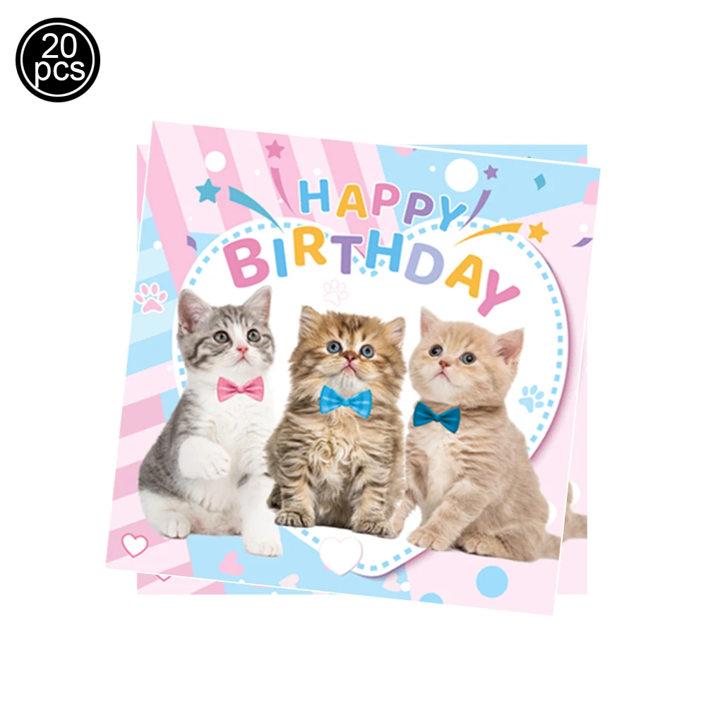 Kitten Birthday Party Decorations Cat's Paw Plates Banner Napkins Balloons Tablecloth for Kids Cat Theme Birthday Party Suppli