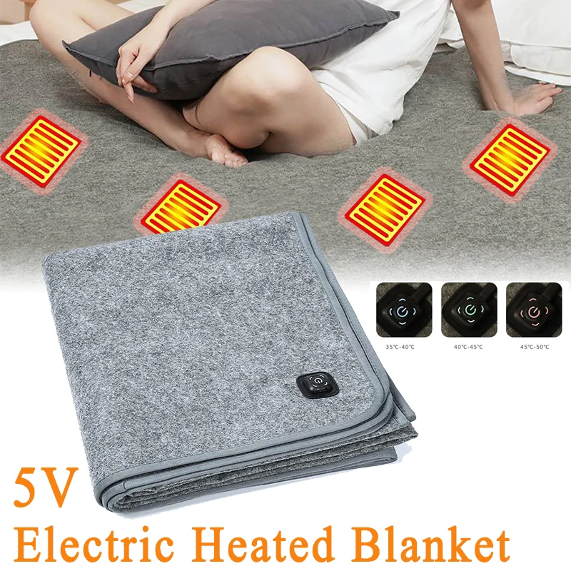 160cm Electric Heated Blanket Bed Warmer Heater 5V USB Charging 3 Modes Thermostat Adjustable Electric Mattress Heating Carpet