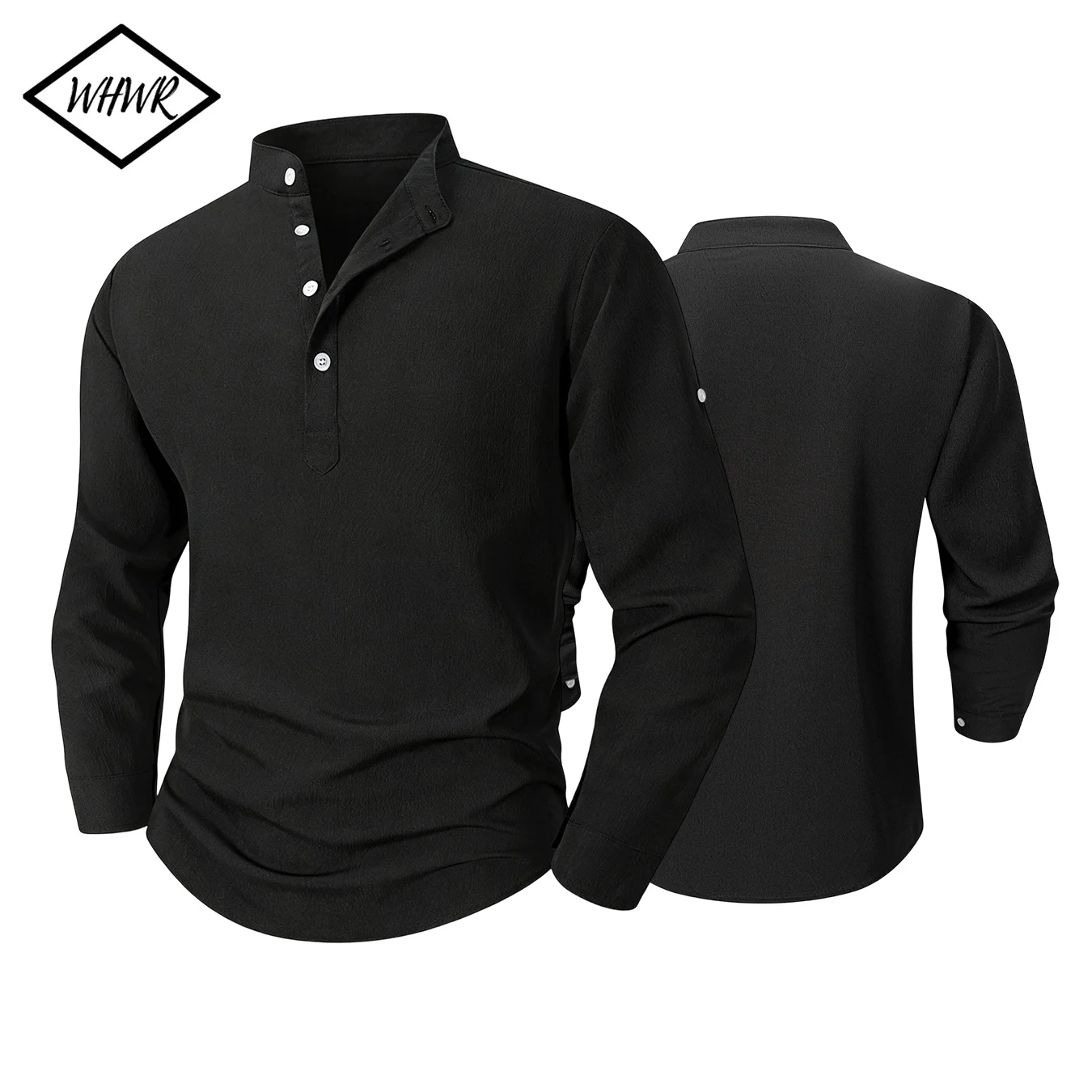 Men's Mandarin Collar Henley Shirt Long Sleeve Stand Collar Half Placket Button Casual Top Streetwear Stand Collar Shirt