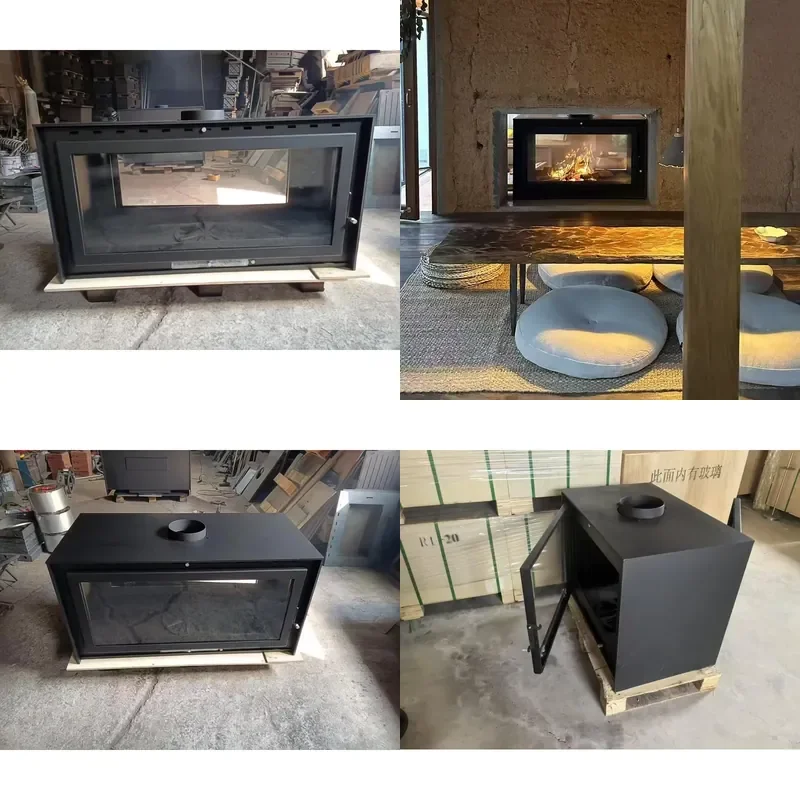 for 2 Side Flame Windows European Modern Steel 820mm Wood Burning Fireplace Independent Black Heating Furnace Indoor Living