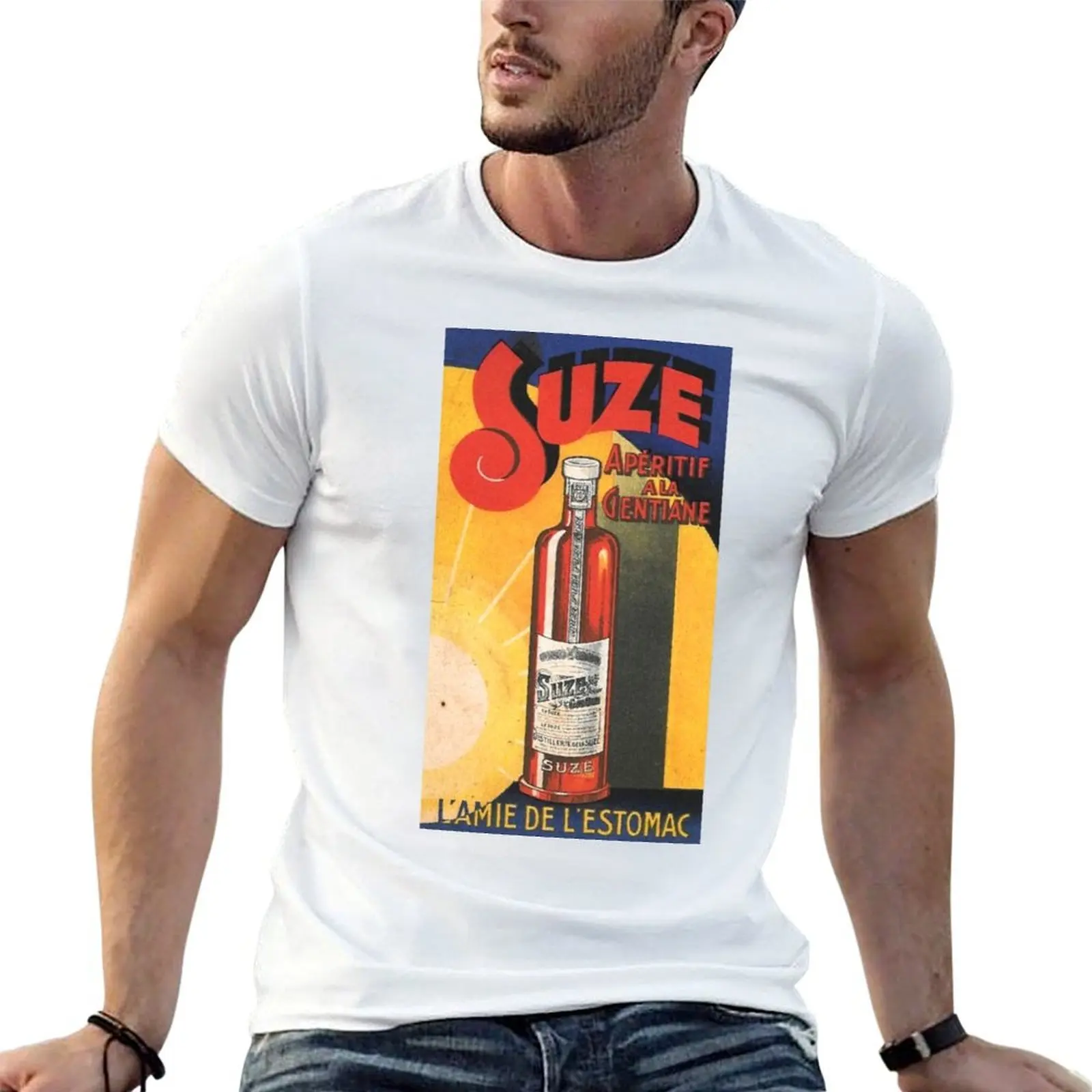 Рекламный плакат SUZE - винтажная футболка Gentian Aperitif, футболки для мужчин, хлопковая футболка для мужчин, футболка из 100-процентного хлопка Рекламный плакат SUZE - винтажная футболка Gentian Aperitif, футболки для мужчин, хлопковая футболка для мужчин, футболка из 100-процентного хлопка
