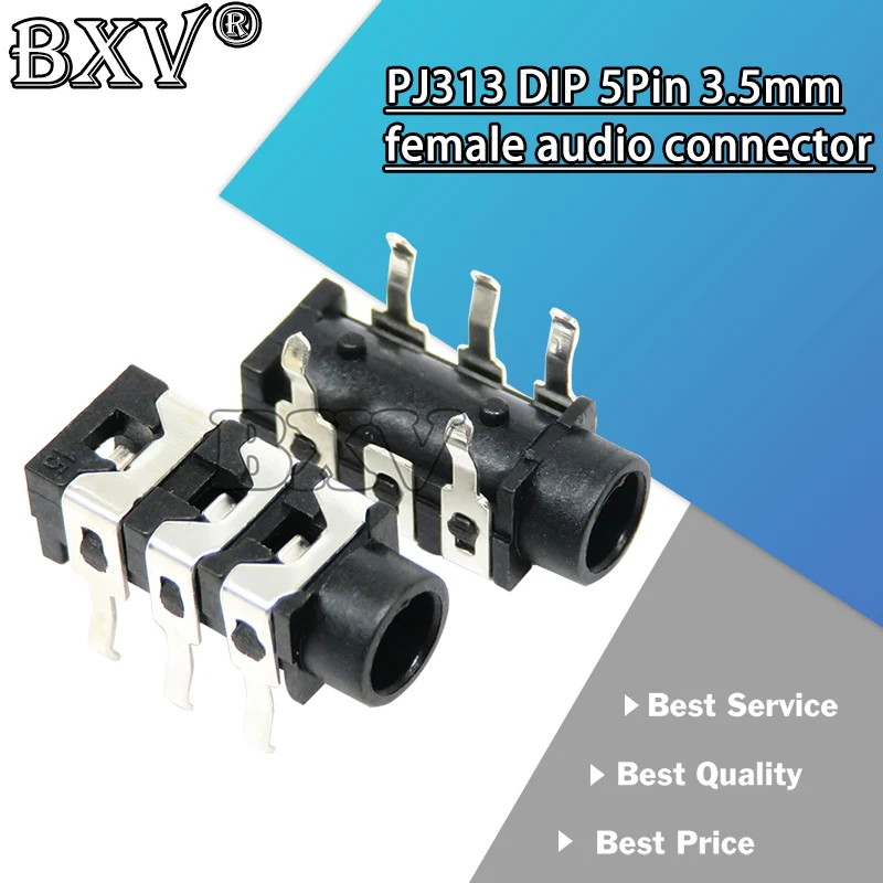 10PCS PJ-313 PJ313 DIP 5Pin 3.5mm New Female Audio Connector Stereo Black Headphone Jack