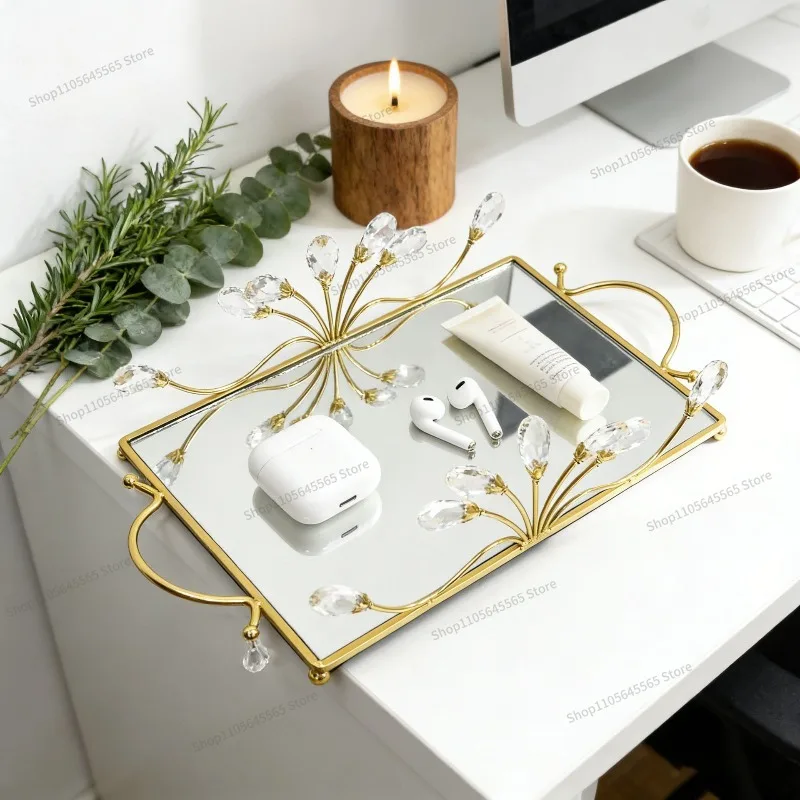 For mirror decorative tray crystal rim tray coffee table living room storage home ornament