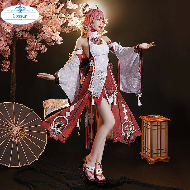 Anime! Genshin Impact Yae Miko Combat Gear Elegant Uniform Cosplay Costume Halloween Party Role Play Outfit For Women 2021 NEW