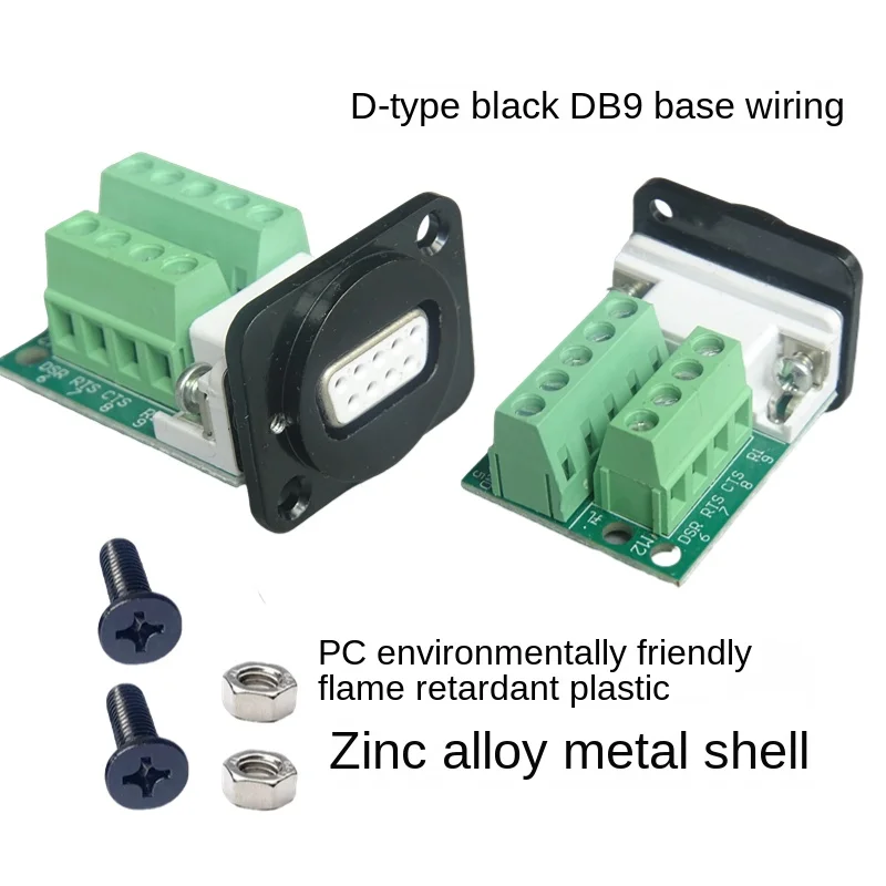 DB9 conector terminal soquete fêmea com parafuso, adaptador de painel fixo, preto e prata, módulo, D-Type