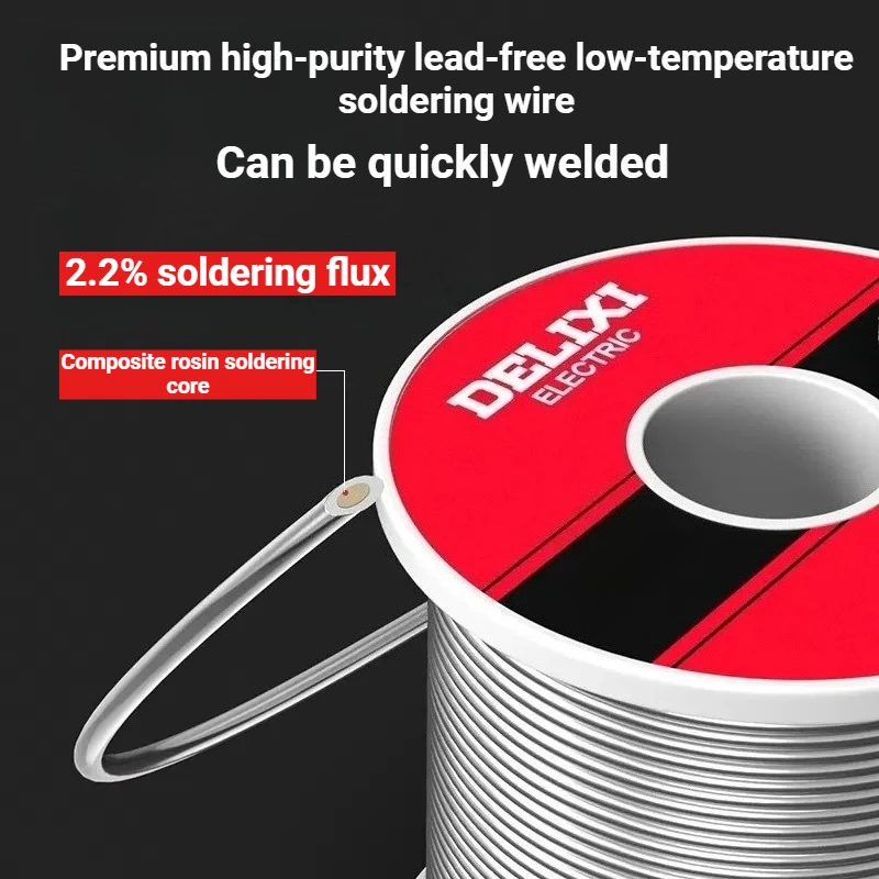 50g/1.76oz， High purity low-temperature soldering wire with a soldering flux of 2.2%, used for soldering electronic products
