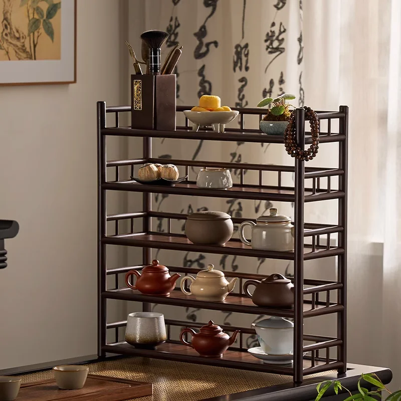 

Bogu frame desktop purple clay pot placement rack tea cup holder tea room countertop Chinese tea set rack multi-layer rack