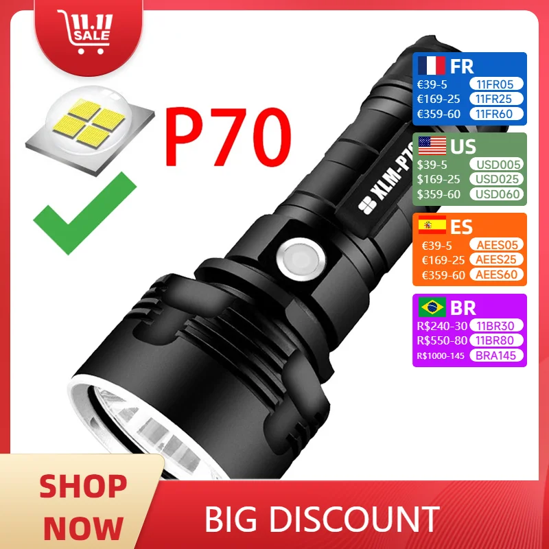 XHP70 LED Flashlight Tactical Torch USB Rechargeable Linterna Waterproof Lamp Ultra Bright Lantern Camping