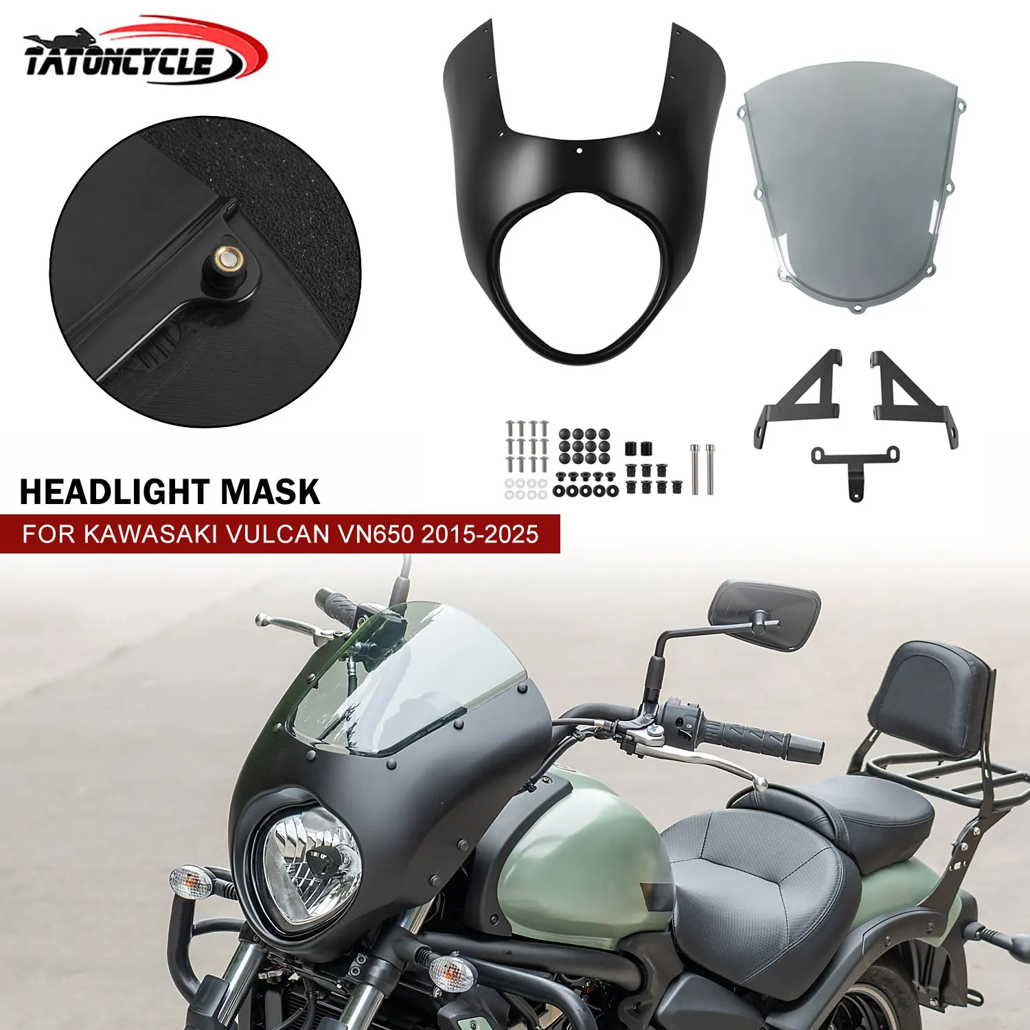 

Motorcycle Head Light Mask For Kawasaki Vulcan VN650 2015-2025 Headlight Fairing Spotlight Protector Dirt Bike Lights Stand