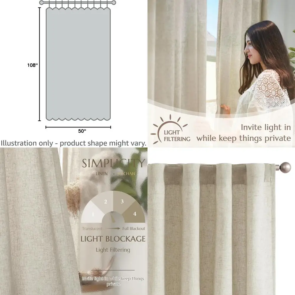 

Oat Blend Linen Curtains, 108 Length, 2-Panel Set for Living Room, 50 Wide with Rod Pocket & Back Tab