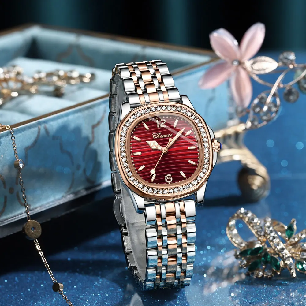 

CHENXI Simple Women's Watch Luxury Diamond Stainless Steel Quartz Watches Fashion Dress Wristwatches Clock Gift for Ladies