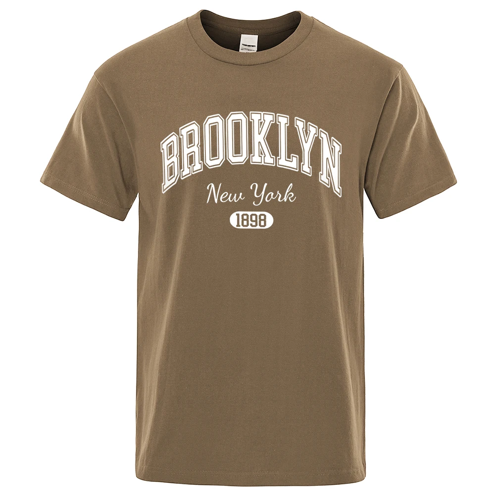 Brooklyn New York 1898 City Letter Print T Shirts Male Fashion Loose T-Shirts Casual O-Neck Tshirt Cotton Tees Tops Couple