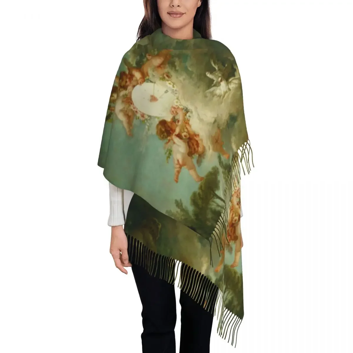 Custom Print Mythological Angels Scarf Women Men Winter Fall Warm Scarves Aesthetic Renaissance Cherubs Shawl Wrap