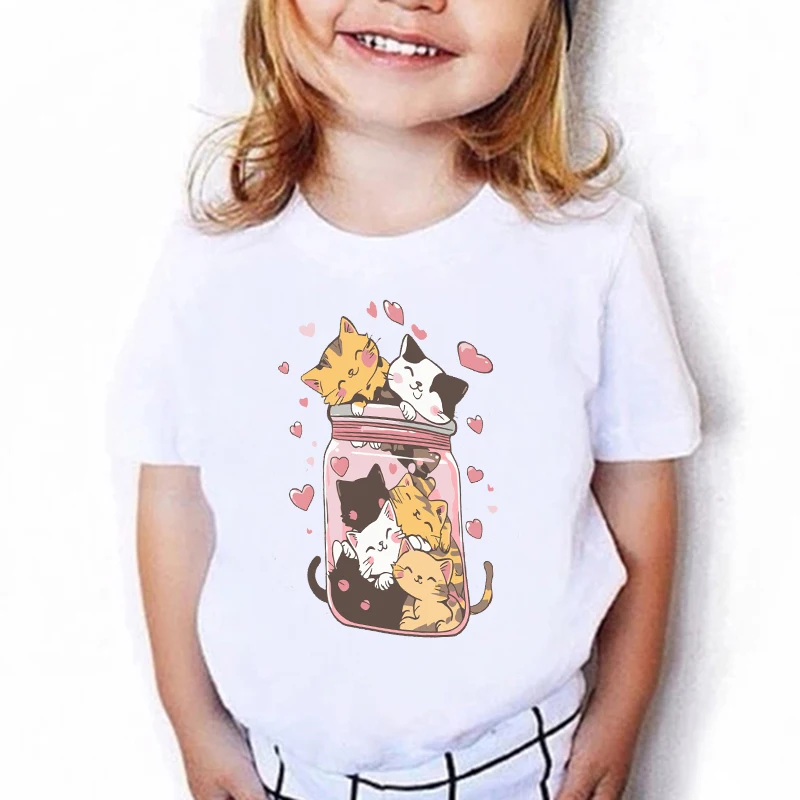 Y2k Lovely Cat Shirts Manga Kinder-T-Shirt für Kinder, Kawaii, für Jungen und Mädchen, Sommer, Frühling, lässiges Top-T-Shirt