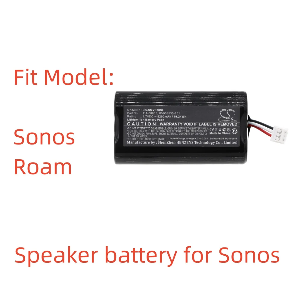 CS Li-ion Speaker Bateria para Sonos, Roam, 3.7V, 5200mAh