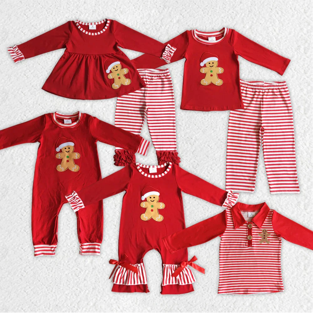 

GLP0296 Wholesale baby rompers kids clothes girl Winter Christmas Embroidery long sleeve pants sets Boutique baby boy clothes