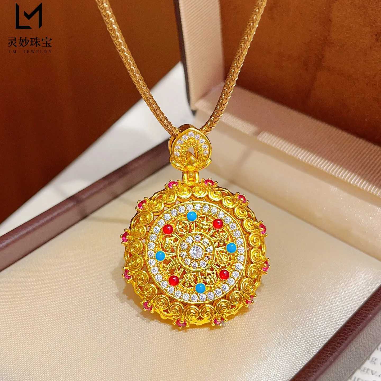 Luxury Necklace Pendant Women's 24K Gold AU999 - AU999 Pure Gold Texture, Diamond Inlay & Hollow Charm, Light Luxury Item