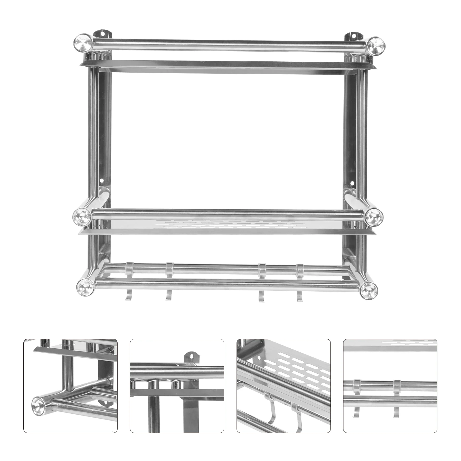 

Double Layers Towel Rack Stainless Steel 201 Wall Mount No Drill Bathroom Storage Shelf Home ganizer Hook Cloth