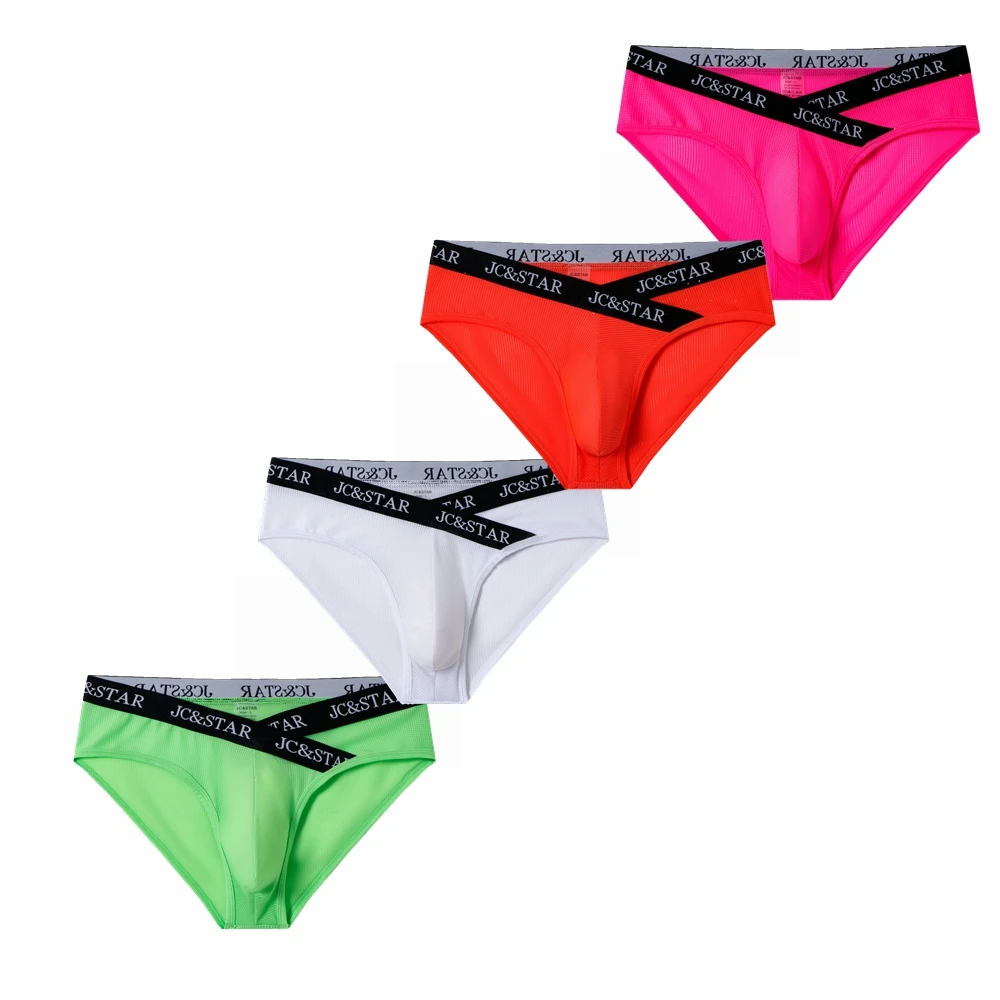 

4PCS/Lot JC&STAR Brand Sexy Man's Underwear Briefs Nylon Fluorescent Mesh Quick Dry Men's Briefs Bikini Slip Men's Tanga Briefs