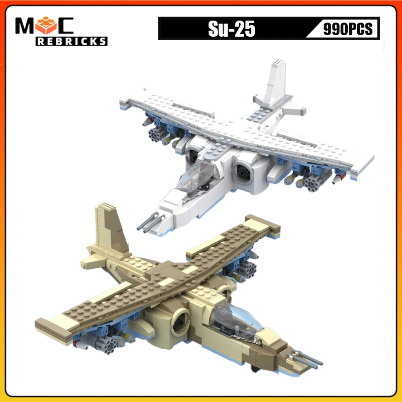 Military Jet Battle Airplane Su-25 Close Air Support Fighter MOC Building Blocks DIY Technology Weapon Bricks Model Kid's Toys