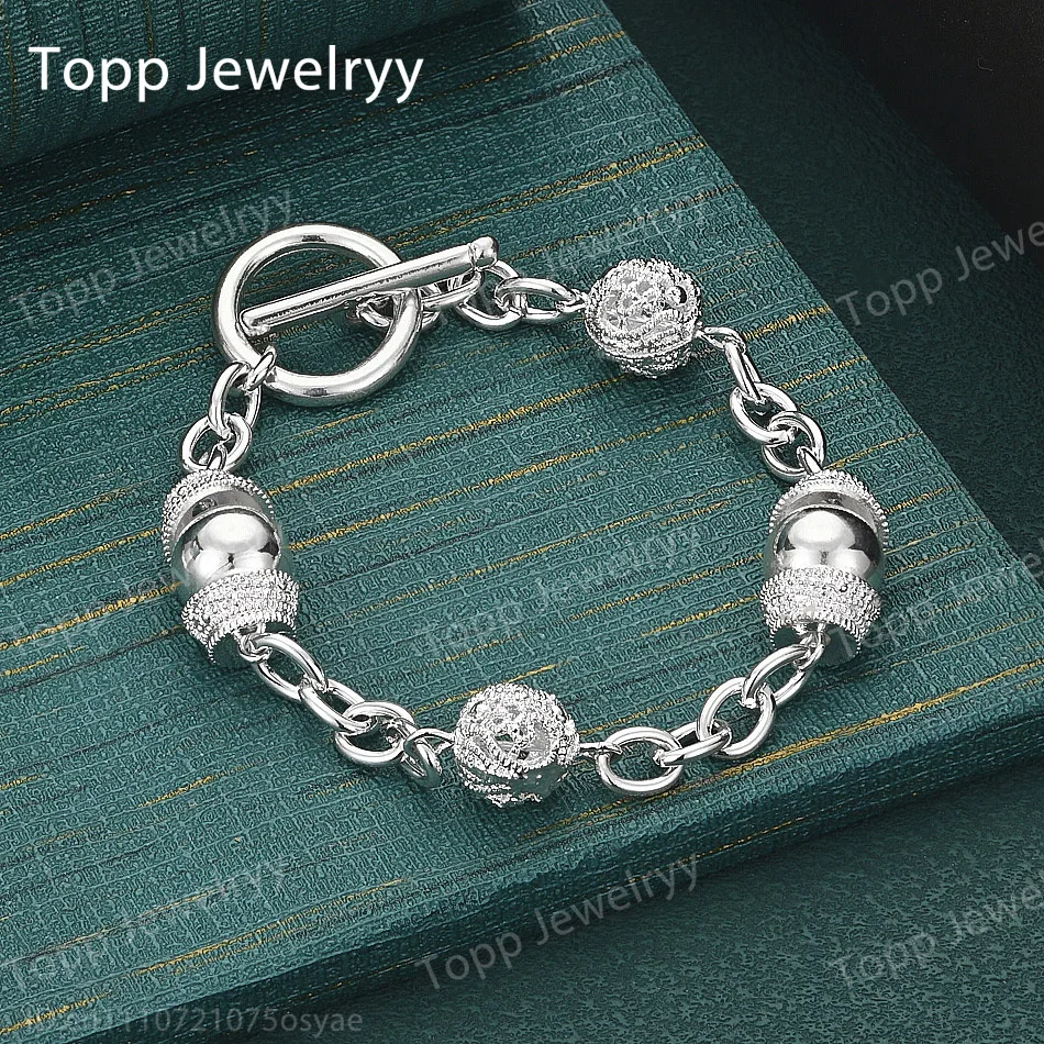 925 Sterling Silver Bracelet with Exquisite Openwork Beads and OT Clasp – Stylish Women's Jewelry for Weddings and Parties