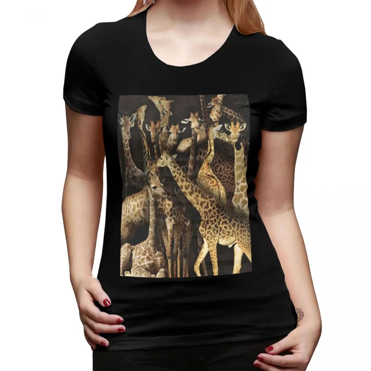 여성용 기린 티셔츠 o 넥 스트리트웨어 티셔츠 여성용 반팔 여름 의류상의