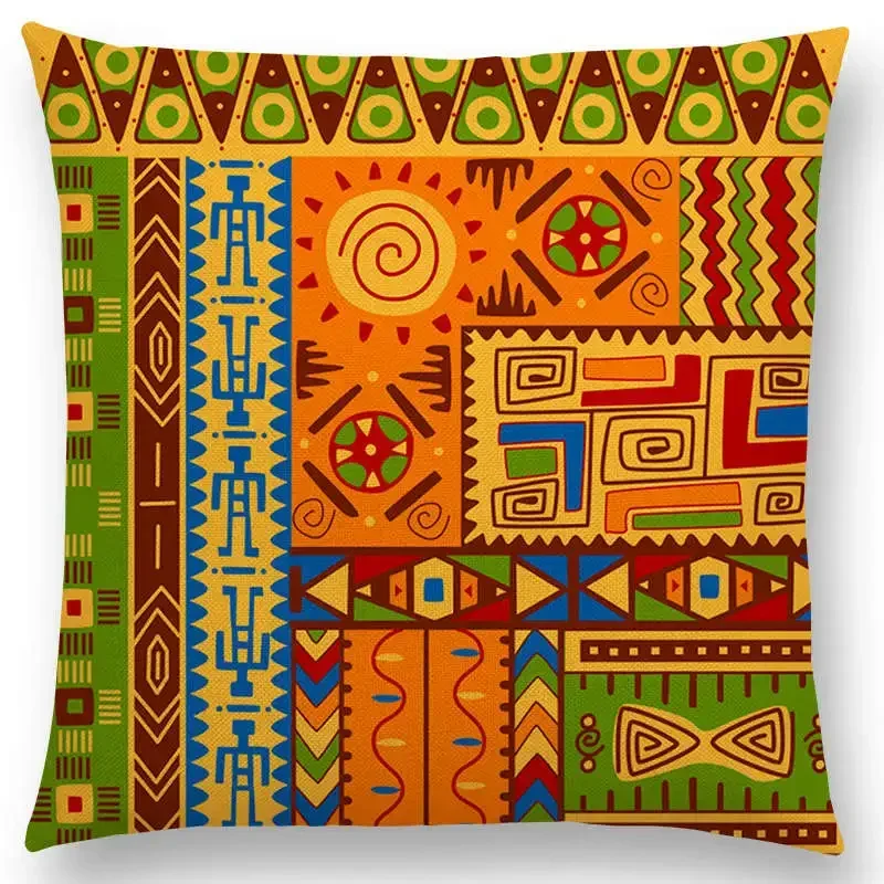 Hot Sale Bestselling African Animal Symbol Block Bohemian Geometric Floral Design Paisley Carnival Mandela Sofa Cushion 45*45cm