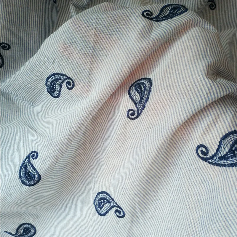 

New striped cashew flower embroidered full-width cotton fabric for shirts children's clothing, women's clothing sewing fabric