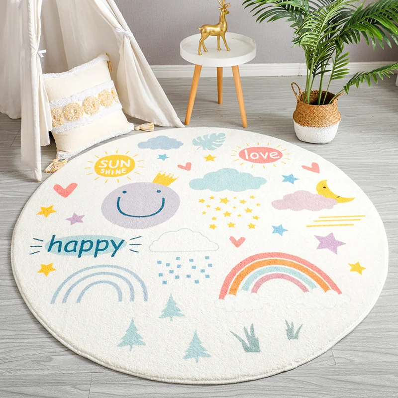 Rainbow cartoon Round Carpet Bedroom Animal Non-slip bedside area carpet Soft plush children\'s play mat Comfortable home decor