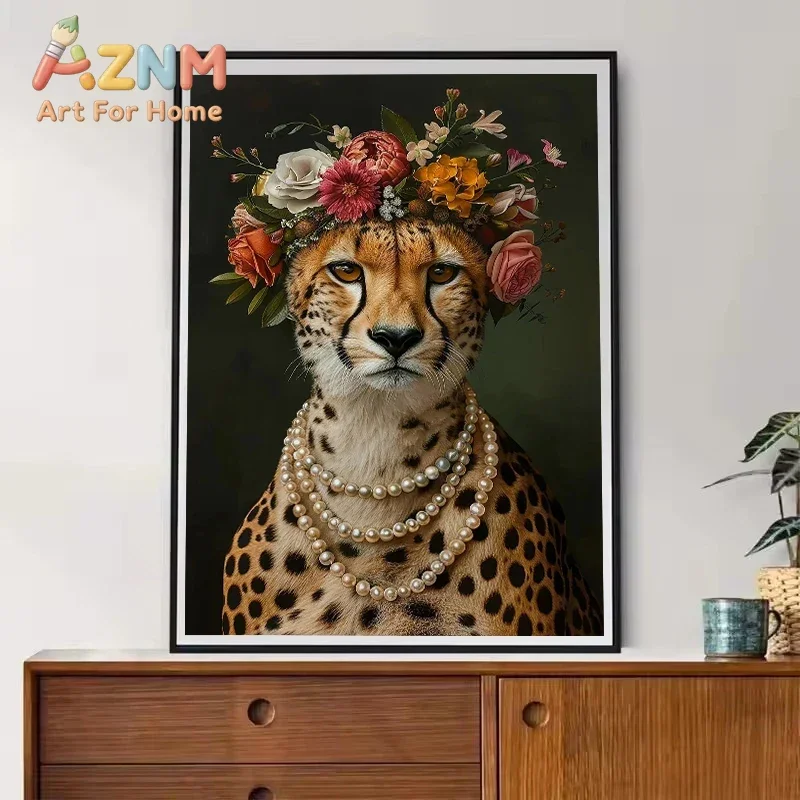 Colourful Flowery Animal Portrait Poster Cheetah Duck Cat Owl Prints Canvas Printing Wall Art Picture for Living Room Home Decor